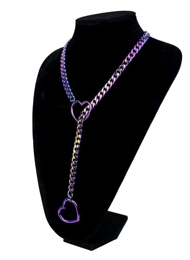EverGlimp Rainbow Slip Chain Necklace For Women, Purple Heart-Shaped O-Ring,Adjustable Lengths,Cuban Chunky Chain Lariat Y-Necklace Jewelry (Purple, Length 25'') - Image 3